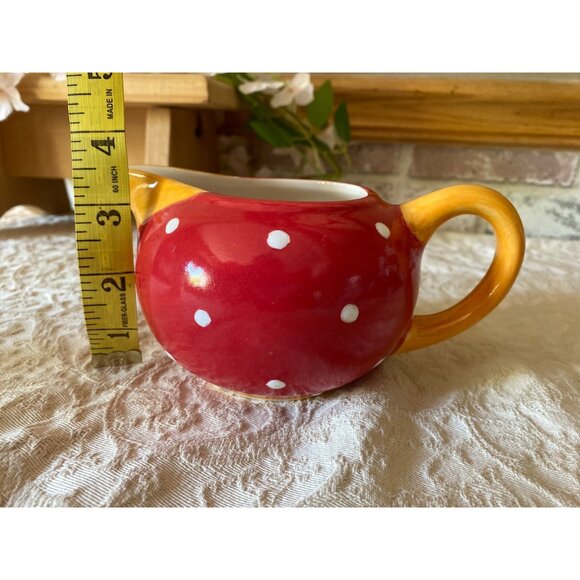 Living Art Carnival Hand-Painted Red & Yellow Polka Dot Ceramic Creamer Jug - Picture 10 of 10